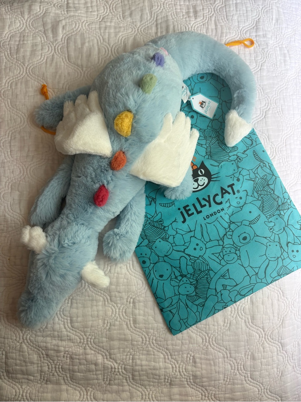 Jellycat Light Blue Plush Dragon with Multicolor Spots